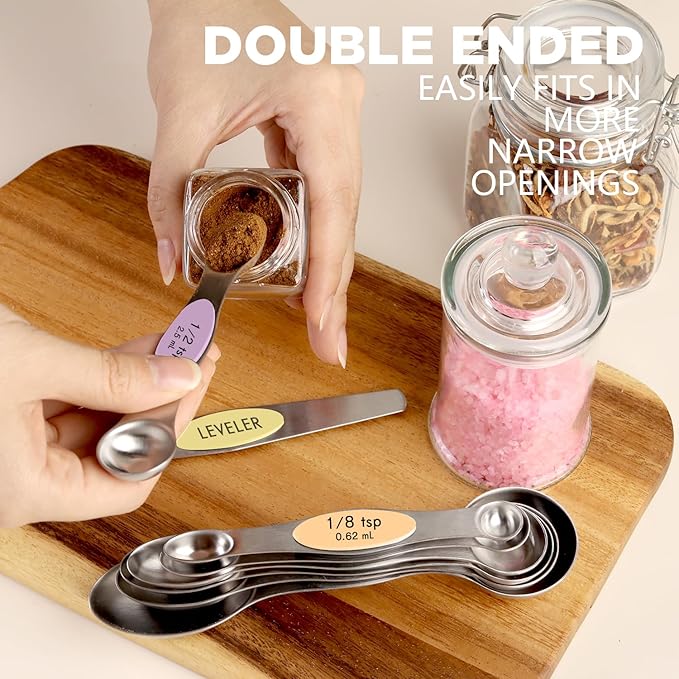 ChefAide Pack of 8 Stainless Steel Magnetic Measuring Spoons Set, Dual Sided - Image 4