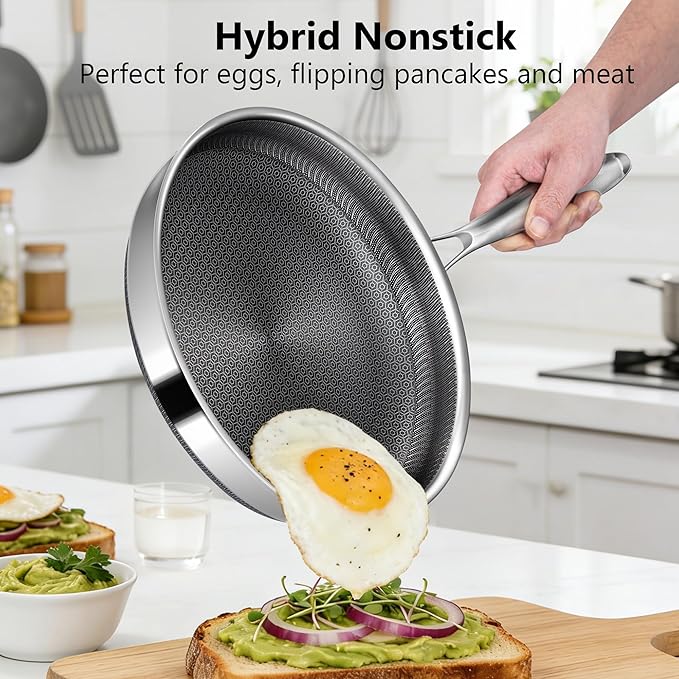 Non Stick Frying Pans, 12-inch Hybrid Frying Pans Nonstick Stainless Steel - Image 4