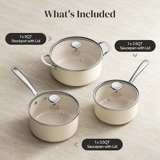 Redchef Cooking Pot Set Induction 5Qt, Saucepan Set 2.5/3.5Qt Nonstick Ceramic - Image 9