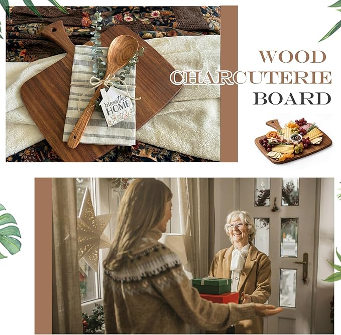 Nuenen Wood Cutting Board with Handle 12x11x0.47 Inch Acacia Bamboo Wooden - Image 6