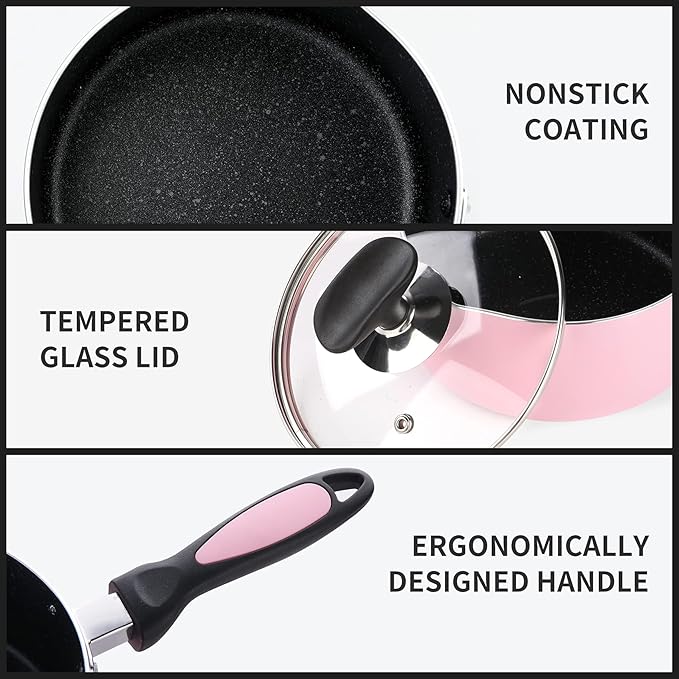 Nonstick Saucepan Set with Lid, Non Stick 1Qt & 2Qt Sauce Pan Set with Glass - Image 5