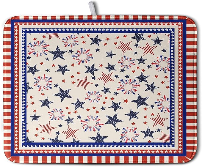 Happy 4th of July Patriotic Dish Drying Mat 16 x 18 Inch US Independence Day by Kwlegh