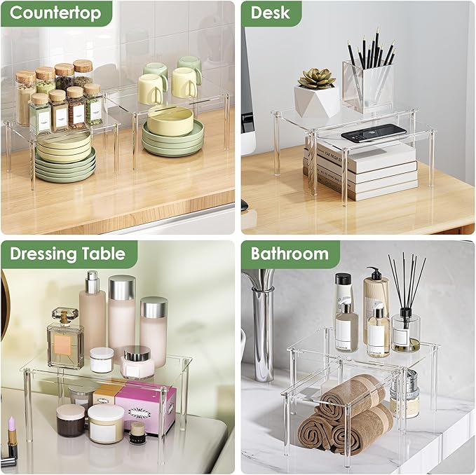 Delamu Clear Kitchen Cabinet Organizer, Stackable Cabinet Shelf - Image 8