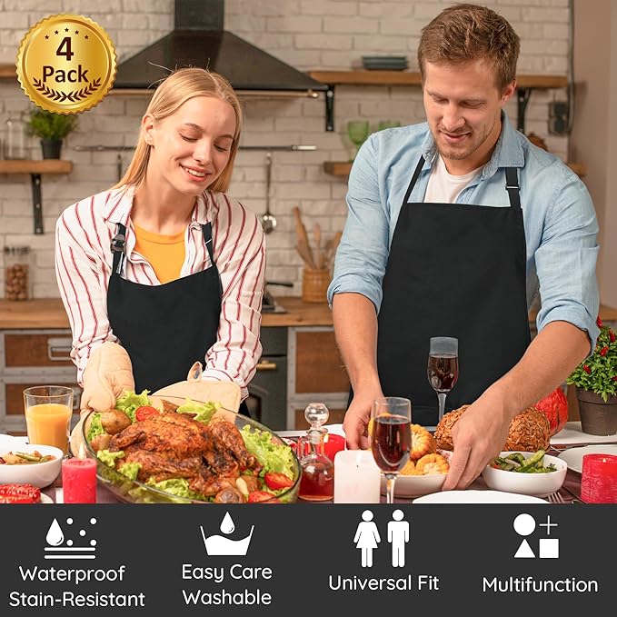 4 Packs Chef Apron, Adjustable Aprons - Image 6