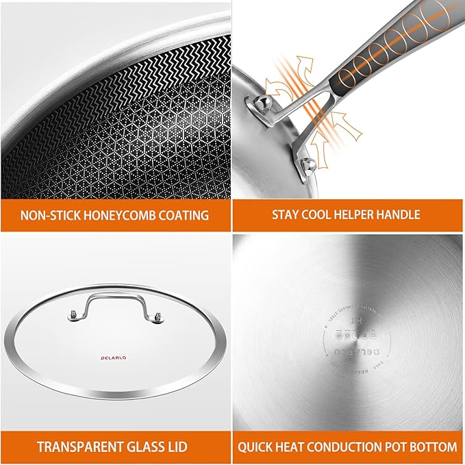 DELARLO Tri-Ply Stainless Steel Pan, 18/10 Frying Pan, Oven Safe Up to 600°F - Image 3