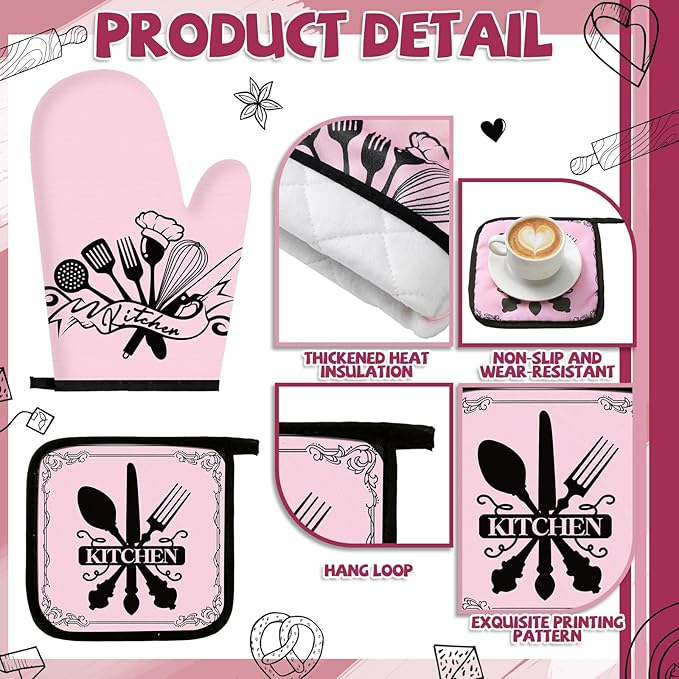 Leinuosen 8 Pcs Kitchen Towels and Oven Mitts Sets Pot Holders Dishcloths Set - Image 5