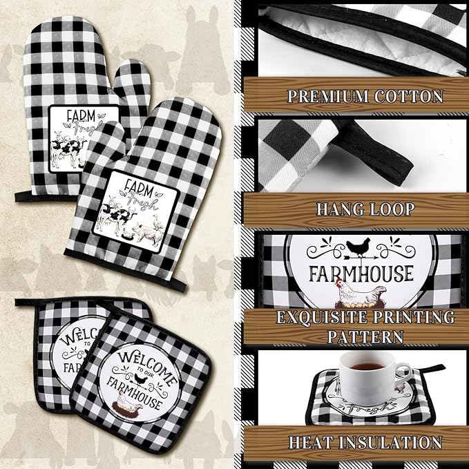 Bencailor 6 Pcs Farm Kitchen Towels Oven Mitts and Pot Holders Decorative Dish - Image 4