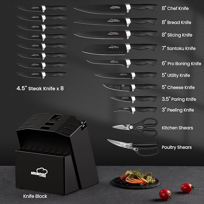 Knife Set, Amorston 21 Pieces Kitchen Knife Set - Image 2