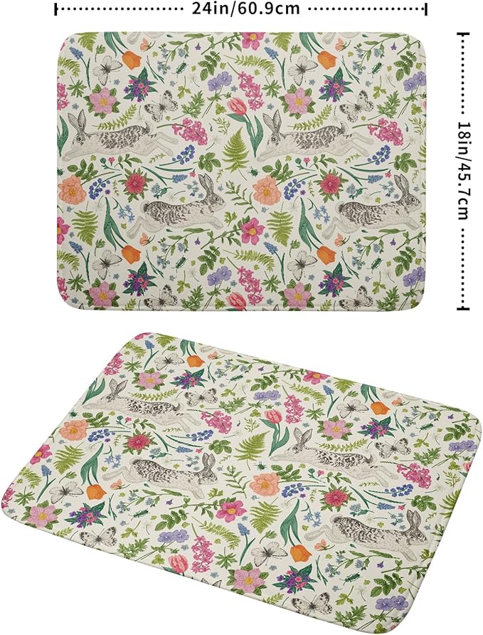 Spring Easter Dish Drying Mat for Kitchen Counter 18x24 Rabbit Bunny Green Pink - Image 2