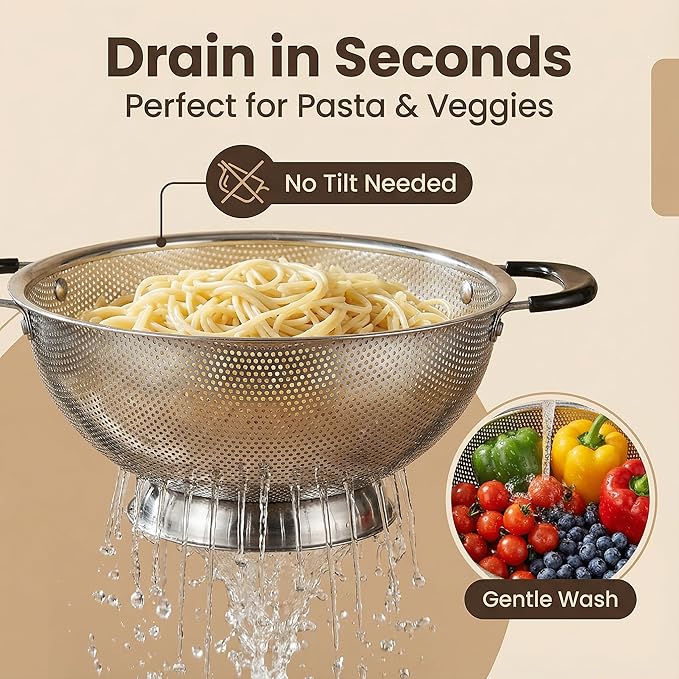 304 Stainless Steel Colander, 3 Quart Micro-Perforated Strainer - Image 5