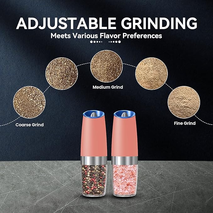 UNNEES Gravity Electric Salt and Pepper Grinder set of 2, Automatic Salt And - Image 3