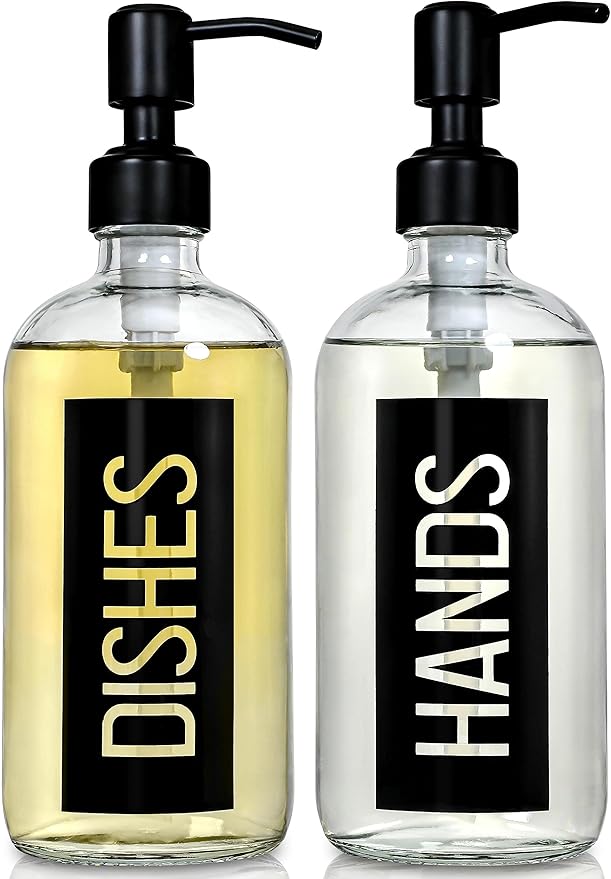 JASAI 2Pack 18OZ Glass Soap Dispenser, Kitchen Dispenser by JASAIHOME
