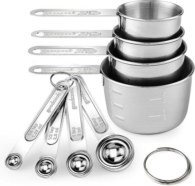 Measuring Cups and Spoons Set, Stainless Steel Measuring，4 Spoons, 4 Cups by JIEJIE