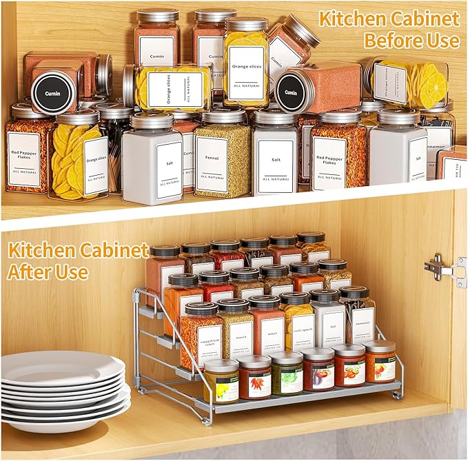 BOIVSHI 4 Tier Spice Rack for Cabinet, Spice Rack Organizer, Depth Adjustable - Image 3