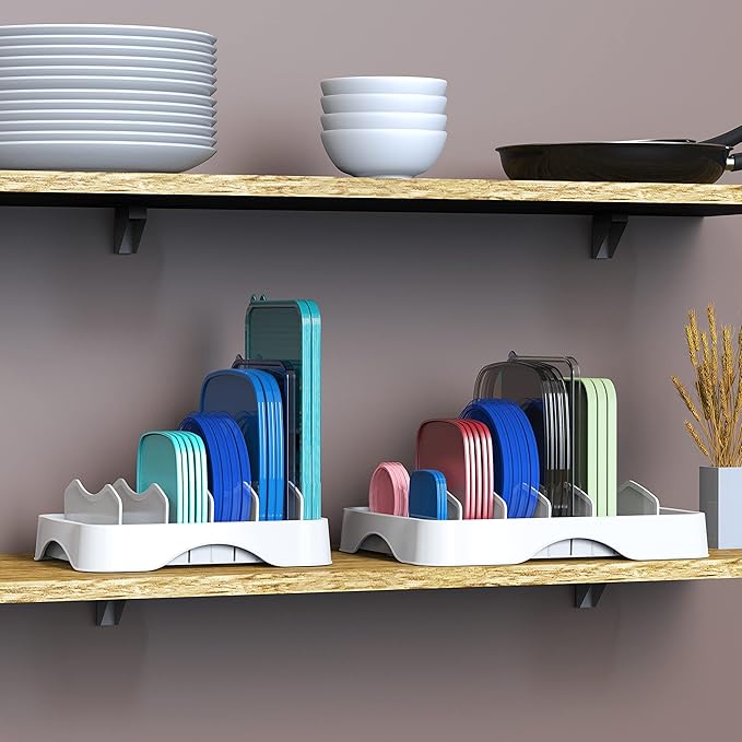 Simple Houseware Food Container Lid Organizer, Adjustable Dividers Lids Storage - Image 8