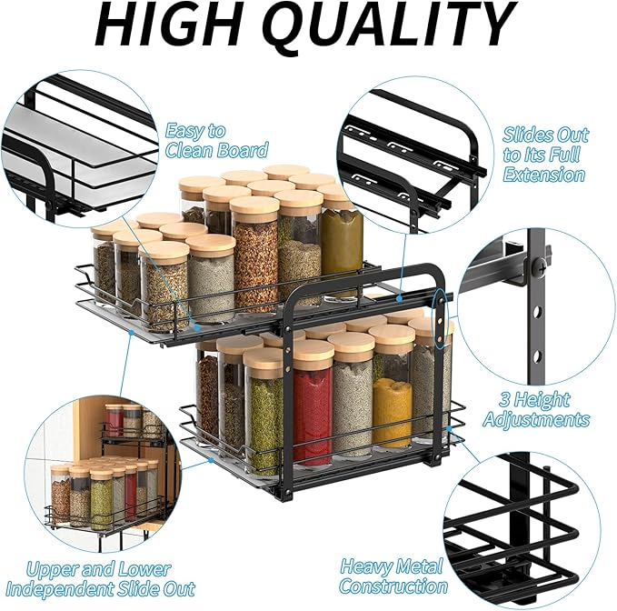 BOIVSHI 2-Tier Spice Rack, Pull Out Spice Racks Organizer - Image 4