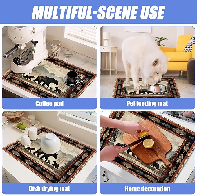 Rustic Bear Dish Drying Mat for Kitchen Counter Wild Animals Drying Pad - Image 7