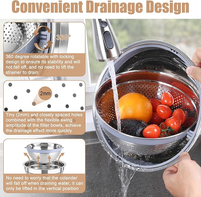 TeamFar Mixing Bowls with Colander Set, Stainless Steel Strainer and Nesting - Image 3