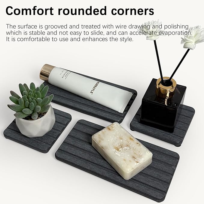 Set of 4 Bathroom Vanity Tray, Quick-Dry Diatomite Kitchen Tray - Image 5
