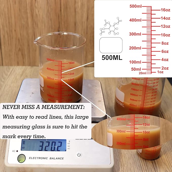 High Borosilicate Glass Measuring Cup Set-V-Shaped Spout, Includes 60ml - Image 3