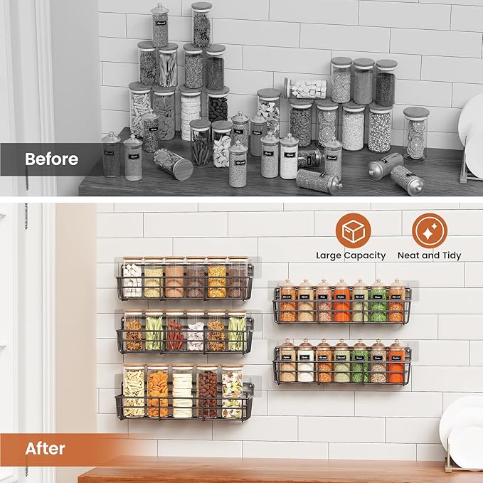 Mystozer 5 Pack Spice Rack Seasoning Organizer Wall Mount, Screw or Adhesive - Image 5