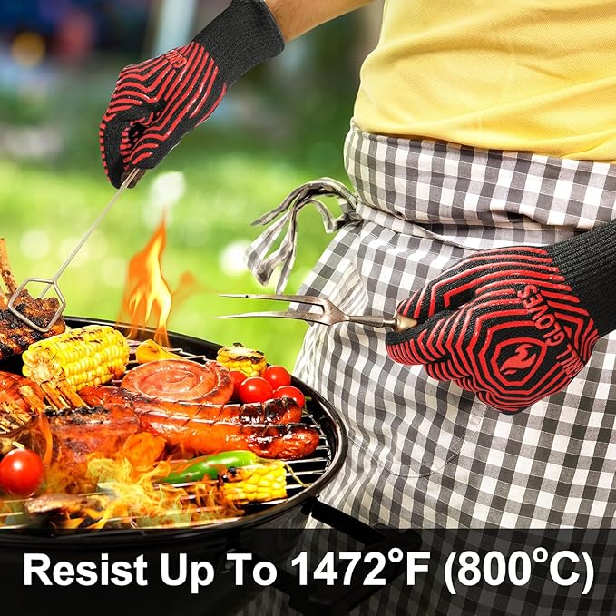 QUWIN BBQ Gloves, BBQ Accessories 1472℉ Extreme Heat Resistant, Grilling Gloves - Image 3