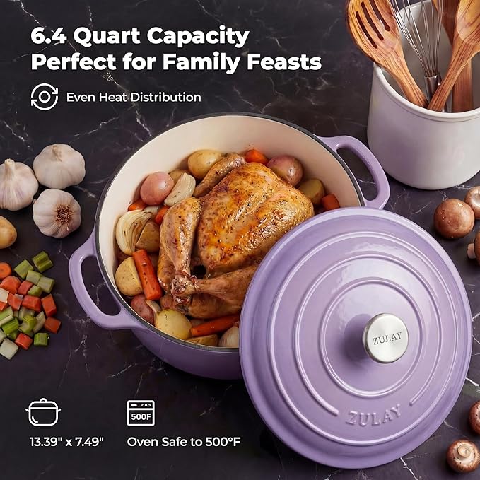 Zulay Kitchen 6 Quart Enameled Cast Iron Dutch Oven Pot - Image 6