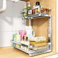 PXRACK Under Sink Organizer, Adjustable Height, 2 Tier Pull Out Cabinet by PXRACK