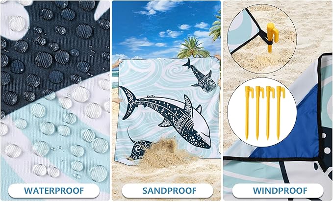 WIWIGO Beach Blanket Waterproof Sandproof Beach Mat 79" X 83"/10'x9'for 2-8 - Image 3