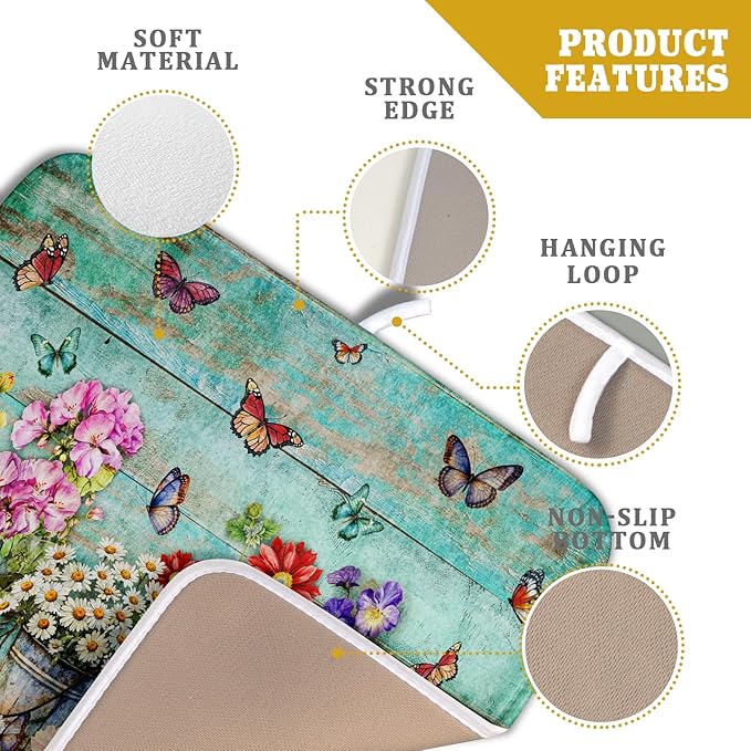 Flower Dish Drying Mat for Kitchen Counter 16x18 Inch Rustic Vintage Microfiber - Image 4