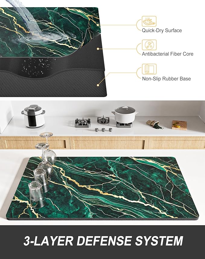 Rnivvi Dish Drying Mat for Kitchen Counter, 12 x 19" Cute Marble Super - Image 4