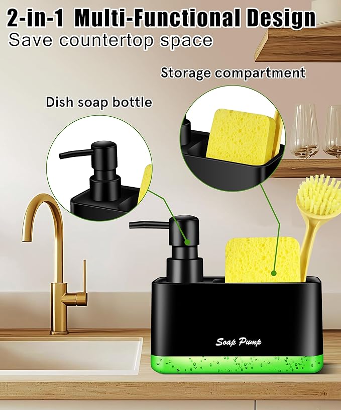 Dish Soap Dispenser with Sponge Holder, 2-in-1 Countertop Small Soap Dispenser - Image 5