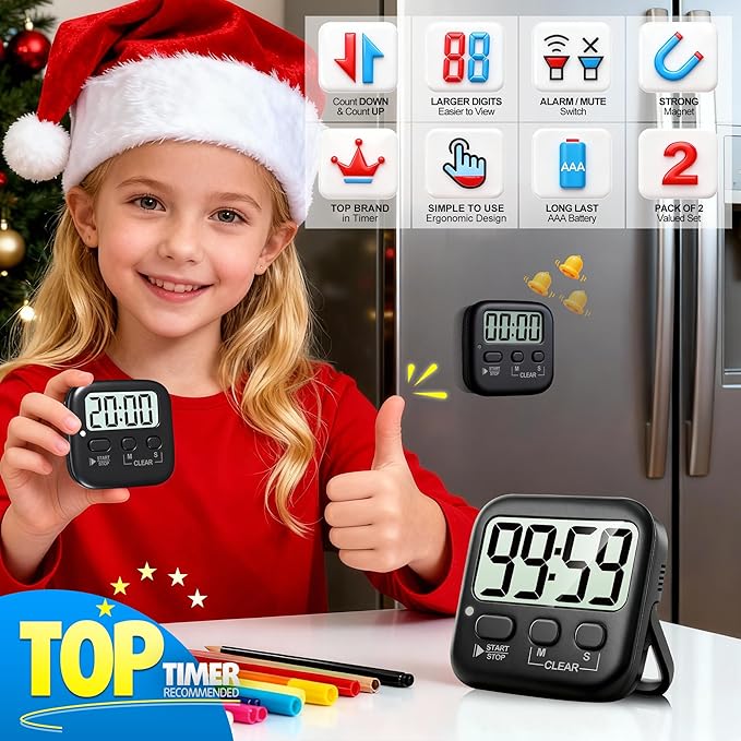 Antonki 2 Pack Digital Timer for Kids, Magnetic Countdown Kitchen Timers for - Image 3