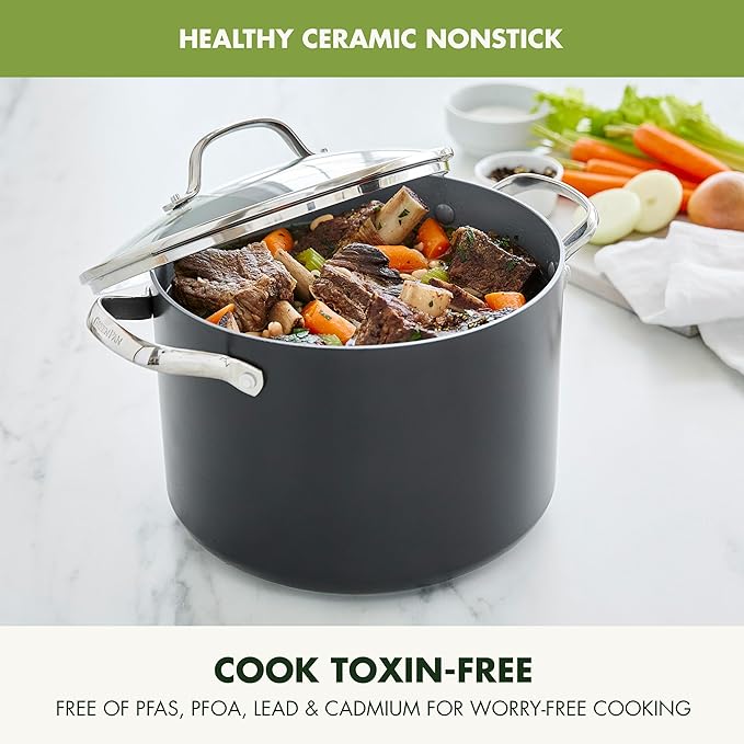 GreenPan Valencia Pro Hard Anodized Healthy Ceramic Nonstick 8QT Stock Pot - Image 3