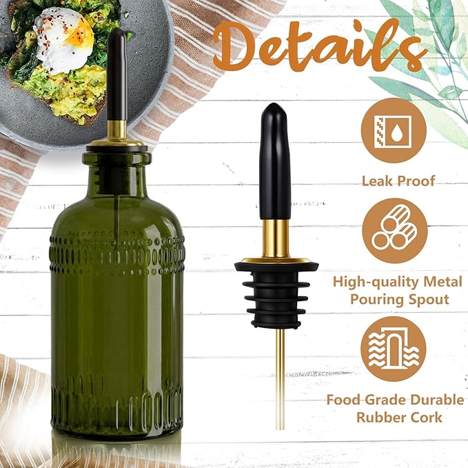3 Pack Olive Oil Dispenser 7oz, Olive Green Glass Bottle - Image 4