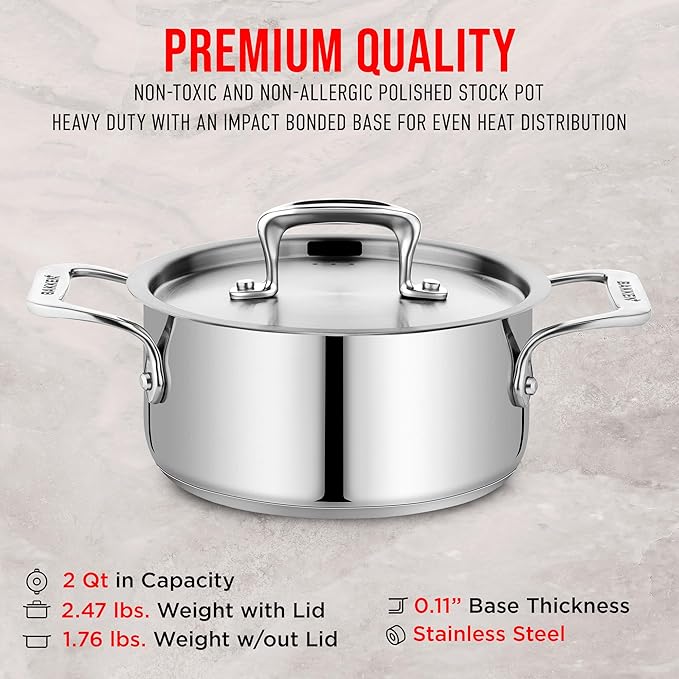 Stainless Steel Stockpot with Lid 2 Quart, Durable 18/8 Stainless Steel - Image 6