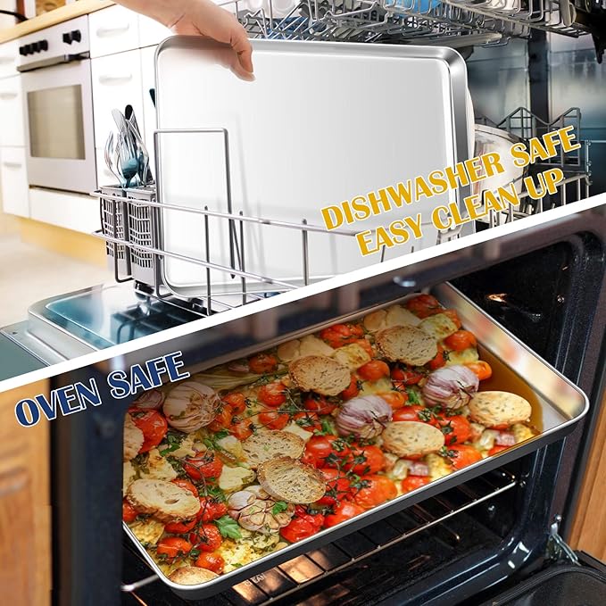 P&P CHEF 17.3 Inch Baking Cookie Sheet, Oven Pan Tray Stainless Steel Sheet Pan - Image 5