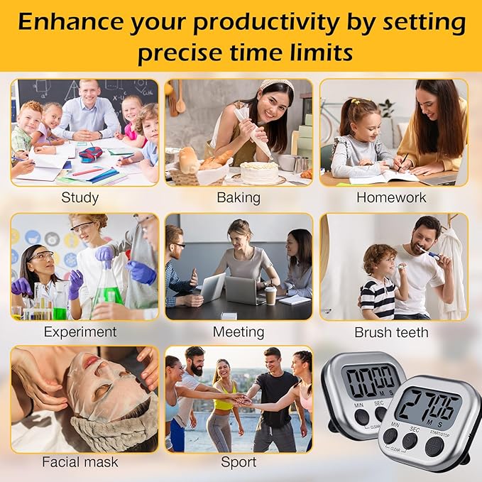 Leumoi 24 Pcs Digital Kitchen Timers Magnetic Back Timers Bulk Large Screen - Image 7