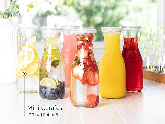 Glass Carafe Pitchers, by Kook, Mini Carafes- set of 6, Beverage Dispensers - Image 3