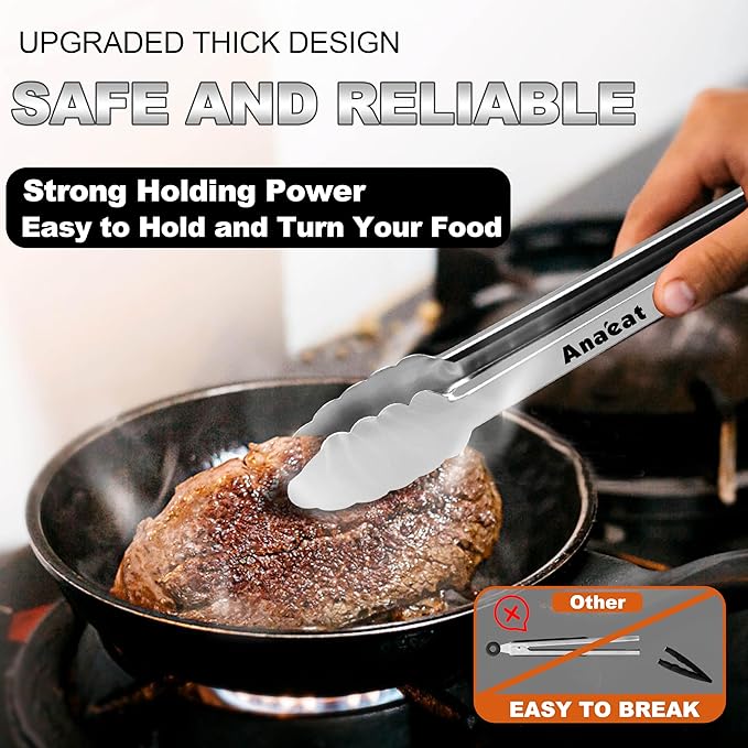 Anaeat Premium Stainless Steel Kitchen Tong Set of 2 - Image 2