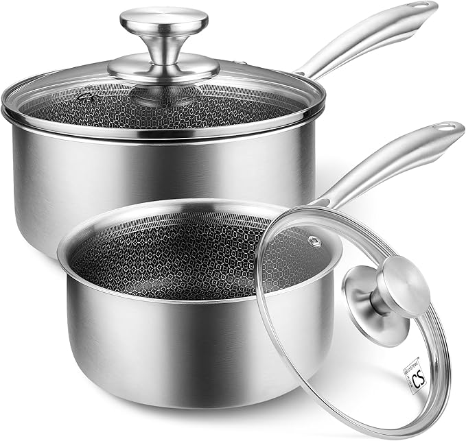 KOCH SYSTEME CS Hybrid Nonstick Stainless Steel Saucepan Set, 1QT & 2QT Triply by KOCHSYSTEMECS