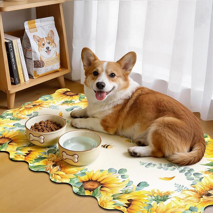LOKHOM Scalloped Floral Dish Drying Mat, Cuttable Hide Stain Non-slip Drying Mat - Image 5