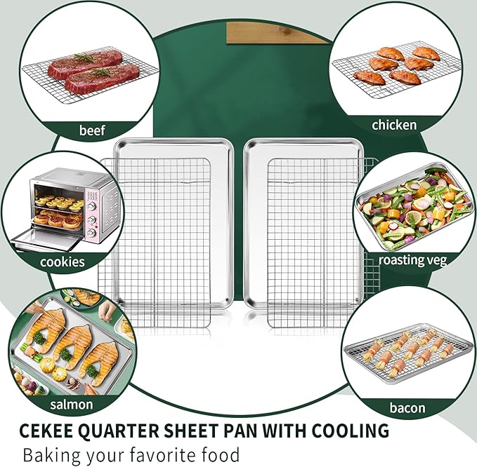 Quarter Sheet Pan with Cooling Rack Set, CEKEE Stainless Steel Cookie Sheets - Image 5