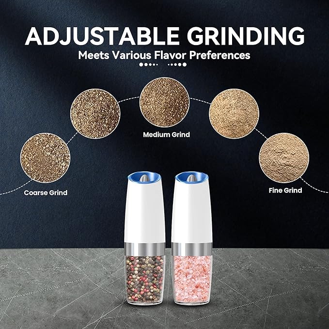 UNNEES Gravity Electric Salt and Pepper Grinder set of 2, Automatic Salt And - Image 3