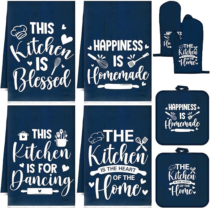 Leinuosen 8 Pcs Kitchen Towels and Oven Mitts Sets Pot Holders Dishcloths Set by Leinuosen