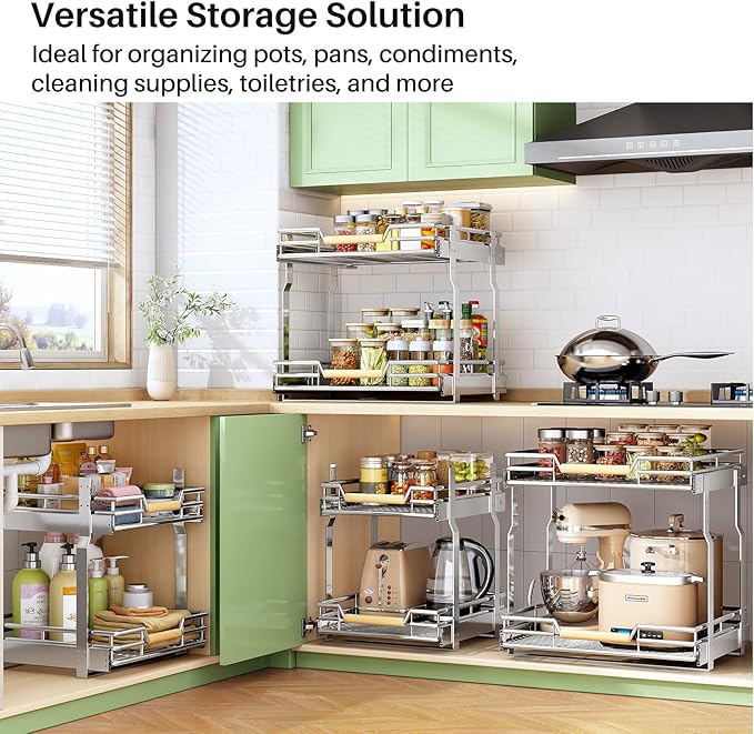 Pull out Cabinet Organizer, 2 Tiers 15"W X 21"D, Heavy Duty Smooth Sliding - Image 2
