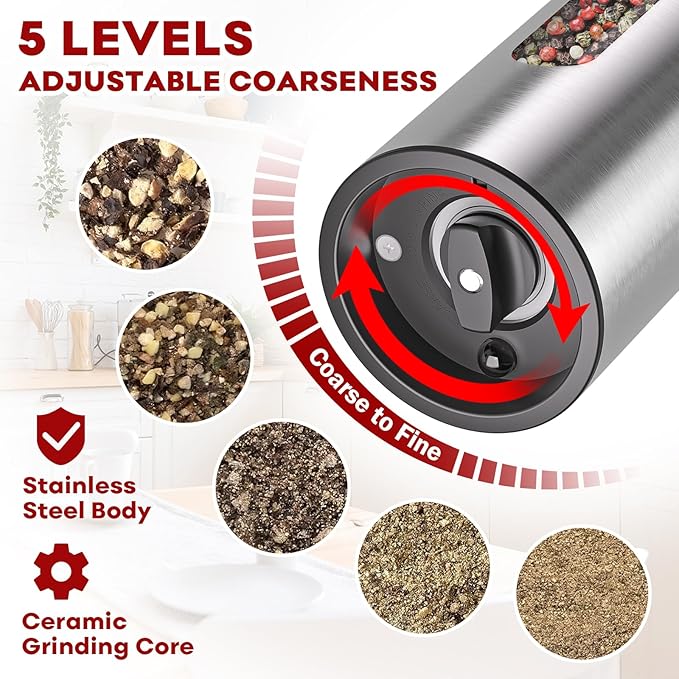 Electric Salt and Pepper Grinder Set: Automatic Rechargeable Salt and Pepper - Image 4