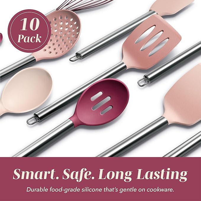 COOK WITH COLOR Silicone Cooking Utensils, Kitchen Utensil Set, Cooking Utensils - Image 3