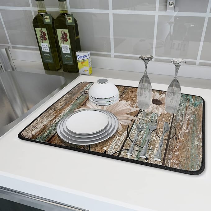 Giwawa Rustic Daisy Board Dish Drying Mat - Image 5
