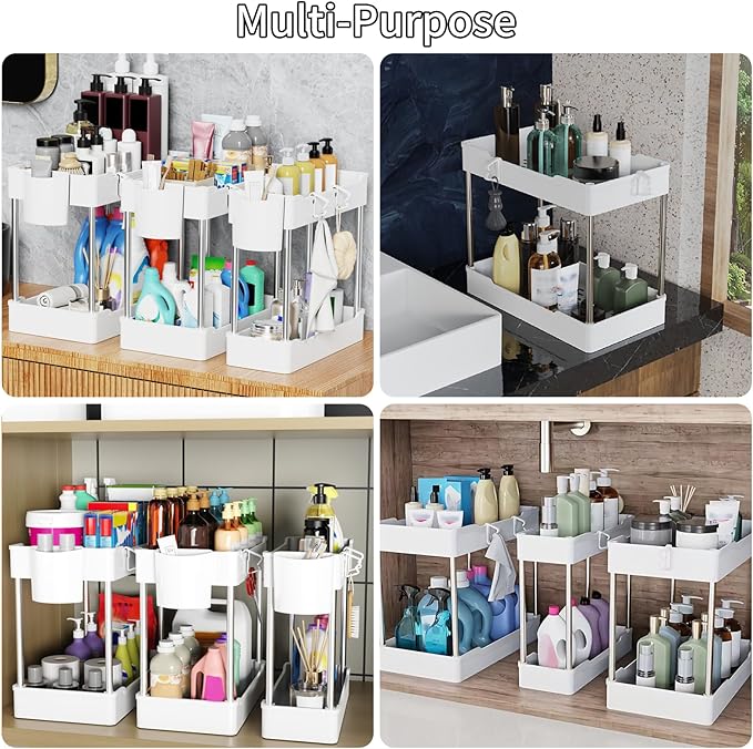 3 Pack Under Sink Organizers and Storage, 2 Tier Bathroom Cabinet Organizer - Image 7